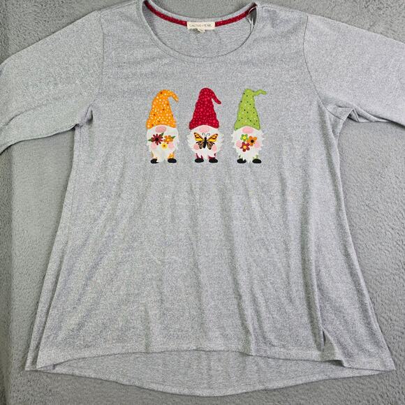 Cute Garden Gnome Autumn Fall Top Women's 2XL Gray 3/4 Sleeve Floral Holiday Fun - Picture 2 of 10